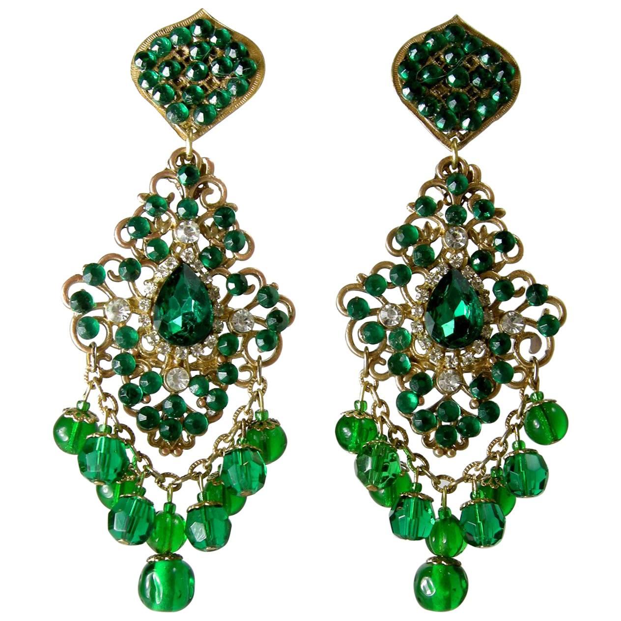 DeMario Vintage Green Dangling Earrings, 1960s 