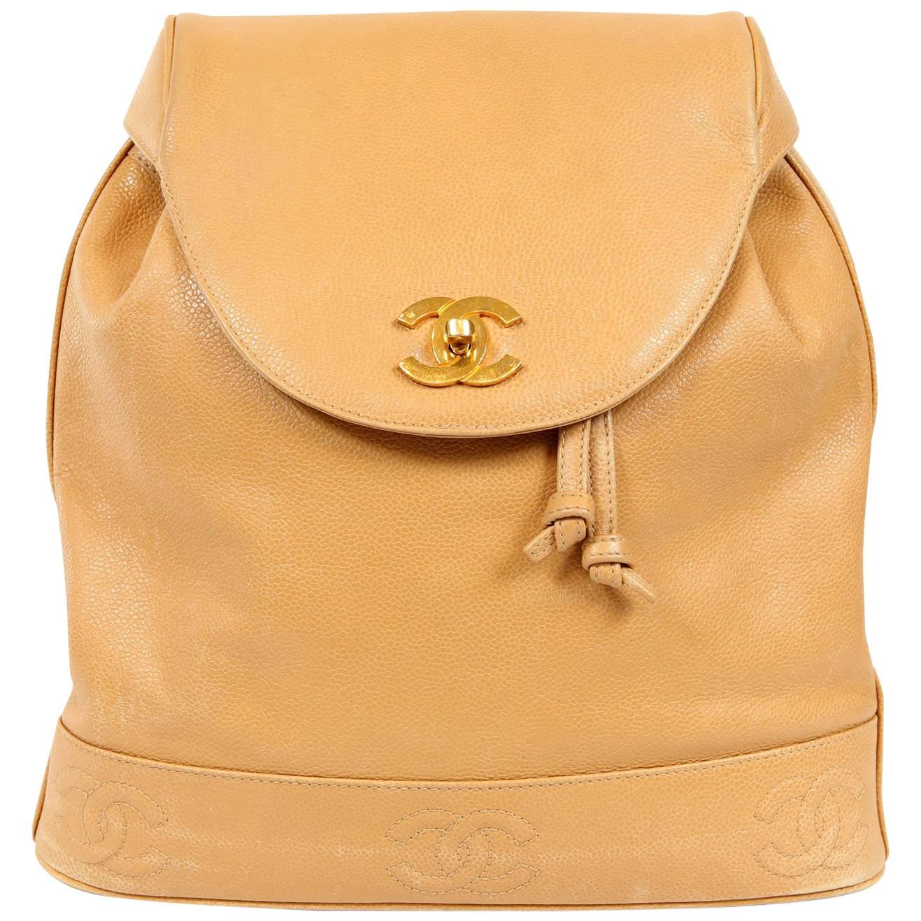 Chanel Camel Caviar Leather Backpack