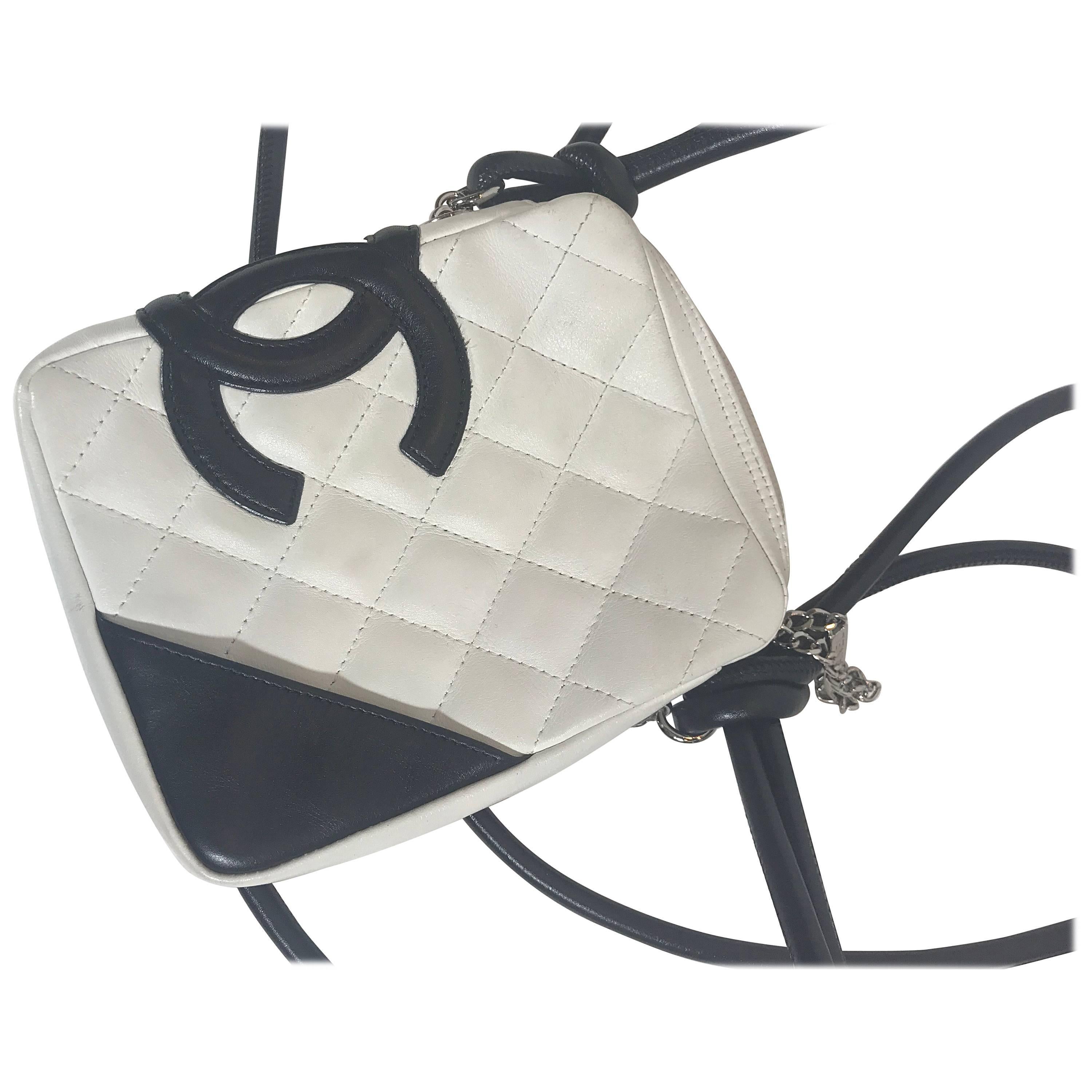 Chanel Cambon White/Black Leather Cross Body Bag For Sale