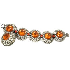 Huge Vintage Larry Vrba 1970s Huge Crystal And Orange Stone Bracelet