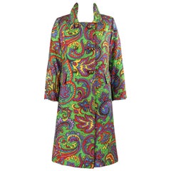 BILL BLASS For Bond Street c.1970s Multicolor Paisley Print Double Breasted Coat