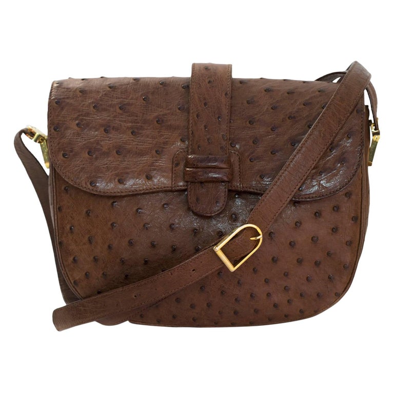 Artbag Brown Vintage Ostrich Crossbody Bag For Sale at 1stDibs
