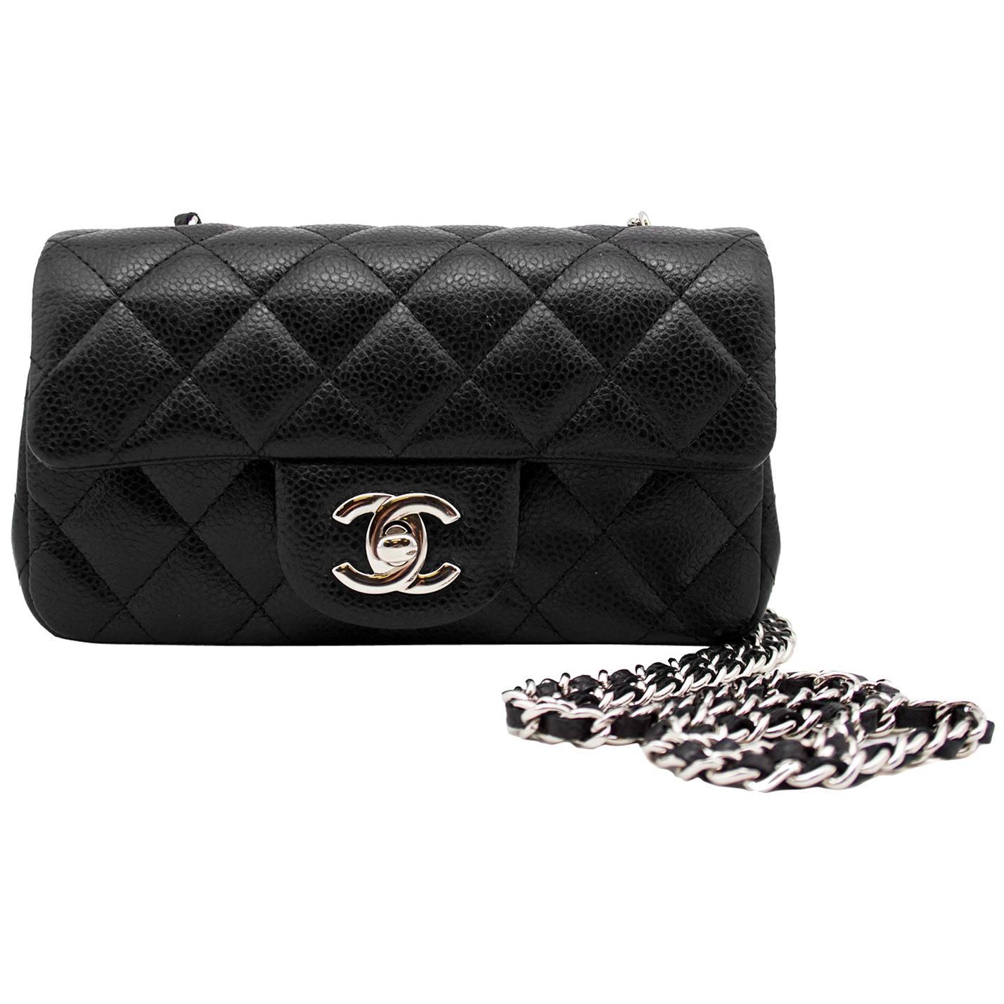 2013 Chanel Black Quilted Caviar Leather Chanel Classic Mini Flap Bag