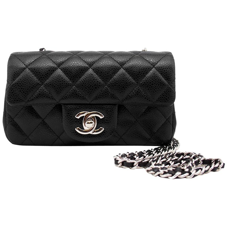 2013 Chanel Black Quilted Caviar Leather Chanel Classic Mini Flap Bag ...