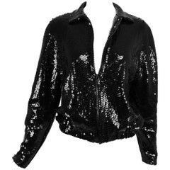 Vintage Halston black sequin zip front cropped jacket, 1970s