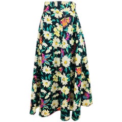 Ungaro cotton floral butterfly print high waist full skirt, 1980s