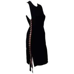 Lanvin Black Sleeveless Sheath Dress Embellished w/ Metal Coils at Side 