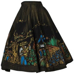 Hand Painted Mariachi Scene Mexican Circle Skirt - Jácome Estate, 1950s