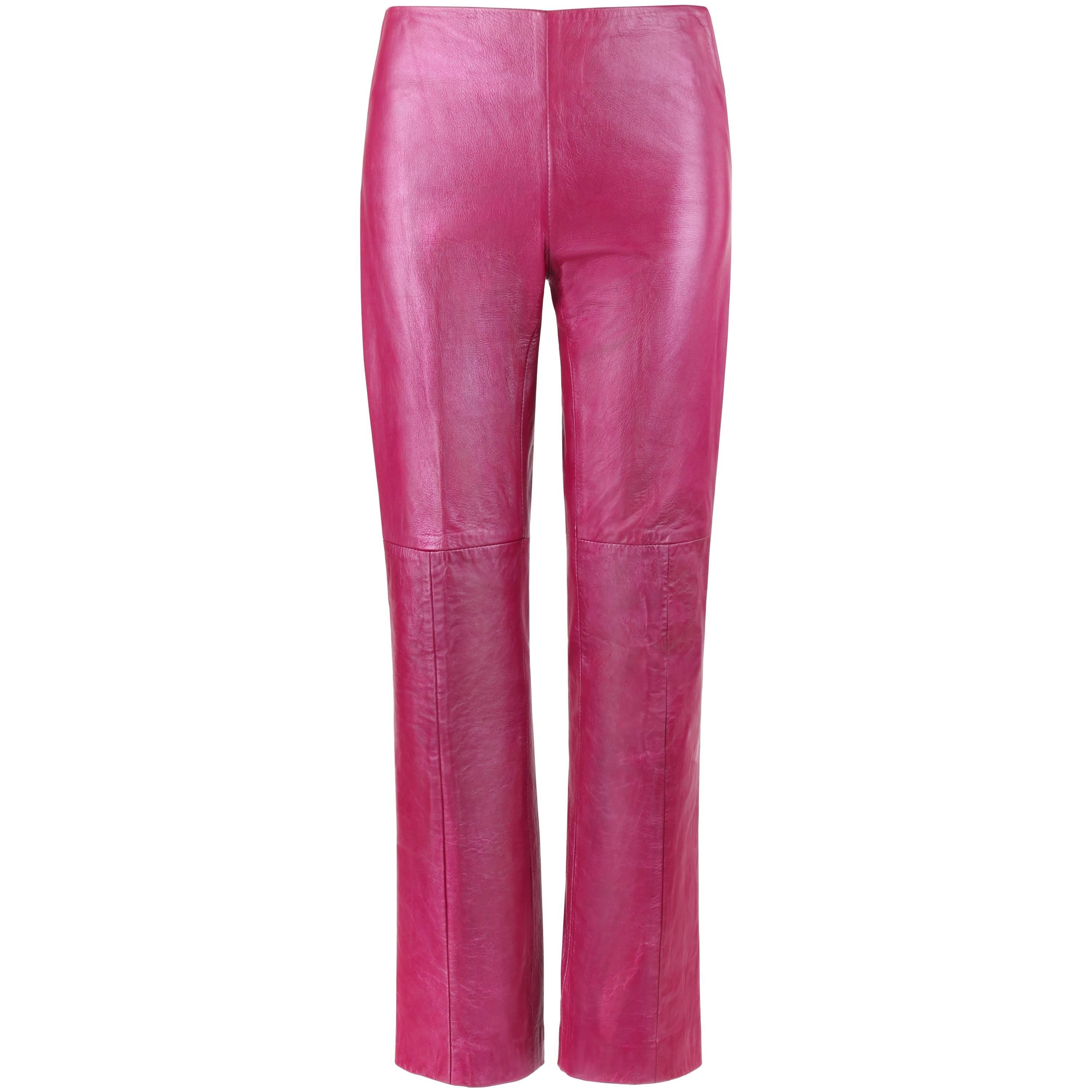 VERSACE Jeans Couture Magenta Pink Leather Boot Cut Pants at 1stDibs ...
