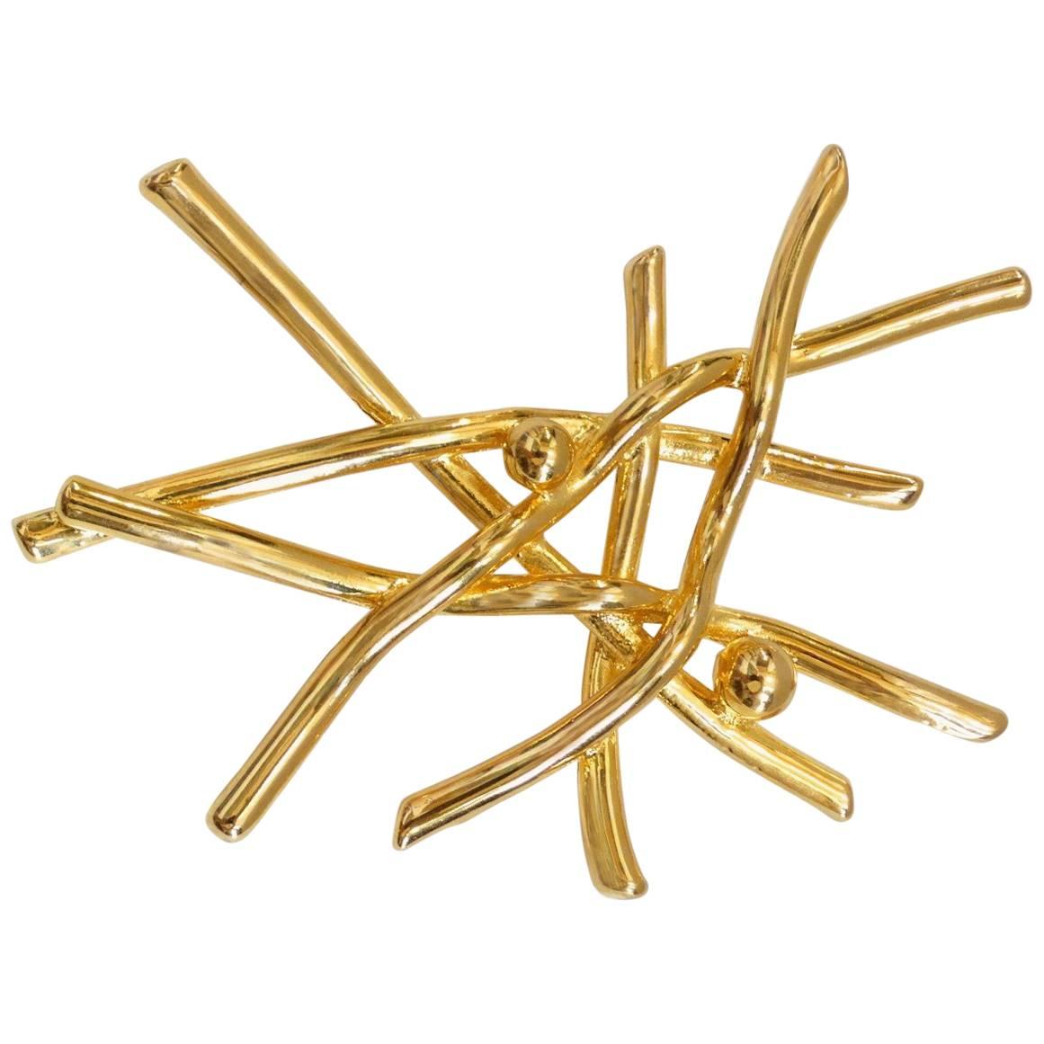 Modernist Gold Plated Branch Brooch