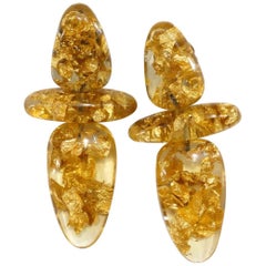 1980s Monies Gold Leaf Flake Lucite Earrings