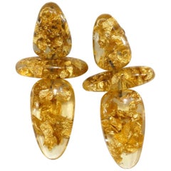 Vintage 1980s Monies Gold Leaf Flake Lucite Earrings 