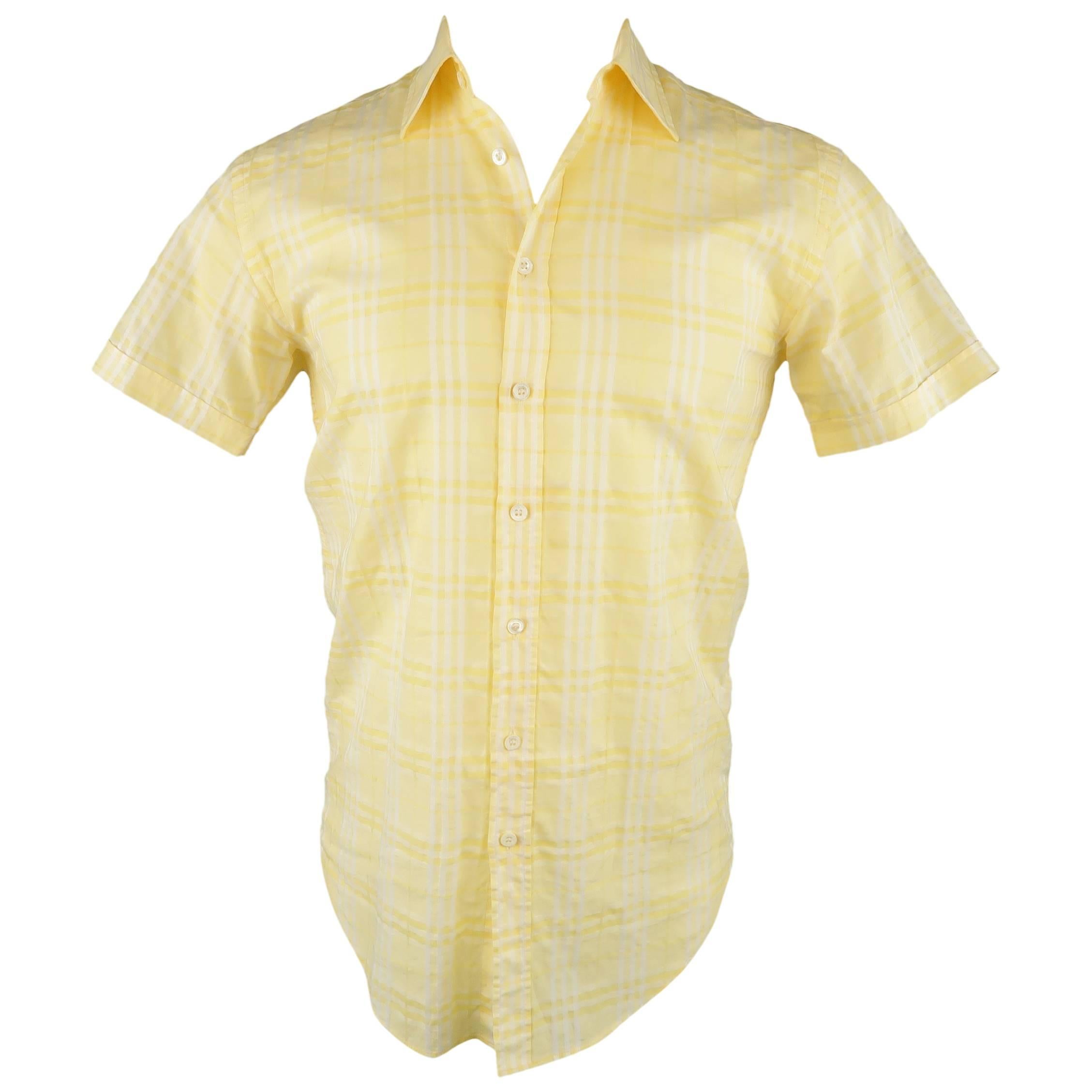 Men's BURBERRY LONDON Size XS Yellow Plaid Cotton Short Sleeve Shirt