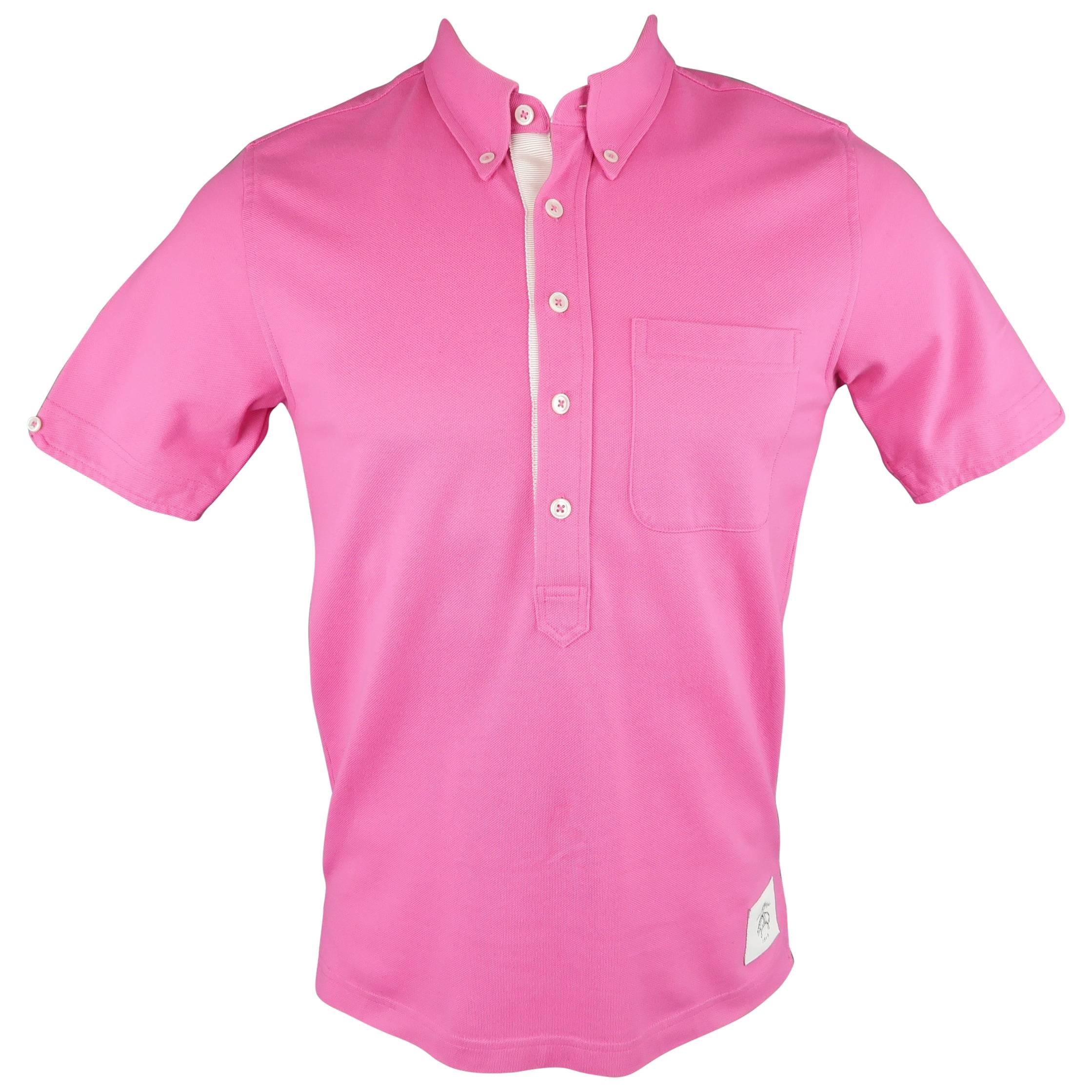 Men's BLACK FLEECE Size S Pink Pique Button Collar POLO