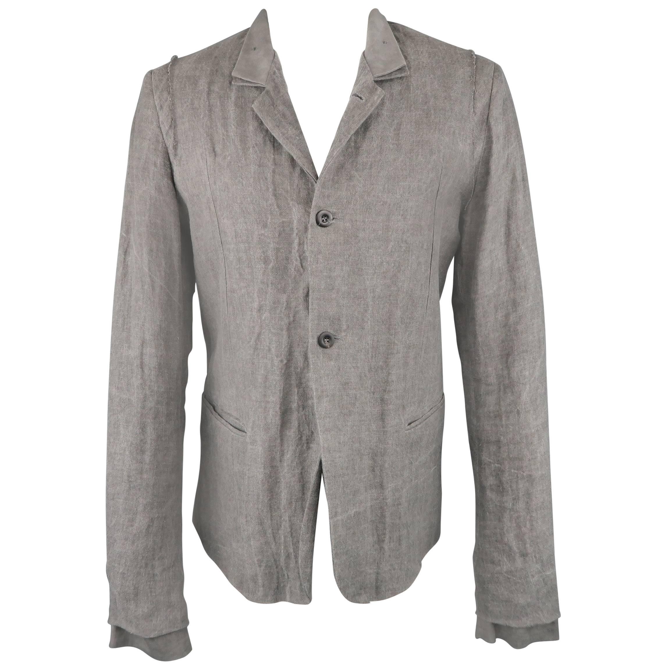 Men's LOST & FOUND S Gray Distressed Hemp Blend Layered Cuff Jacket