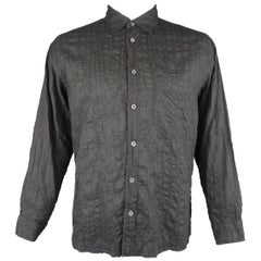 Men's ISSEY MIYAKE Size L Black Wrinkled Textured Cotton Blend Long Sleeve Shirt