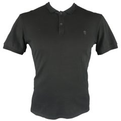 Men's ALEXANDER MCQUEEN Size L Black Embroidered Skull Pique POLO