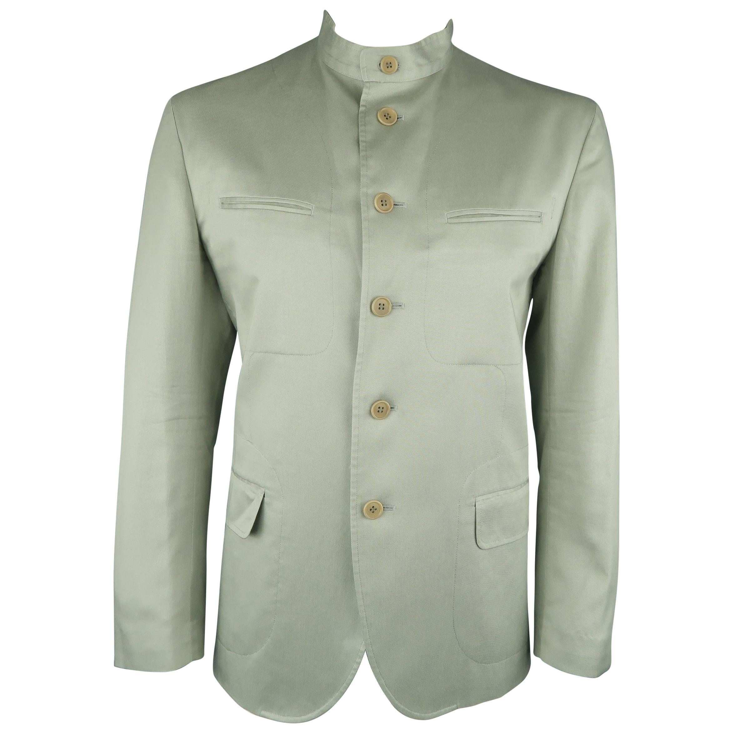 Men's ISSEY MIYAKE 42 Sage Green Cotton Nehru Collar Sport Coat Jacket