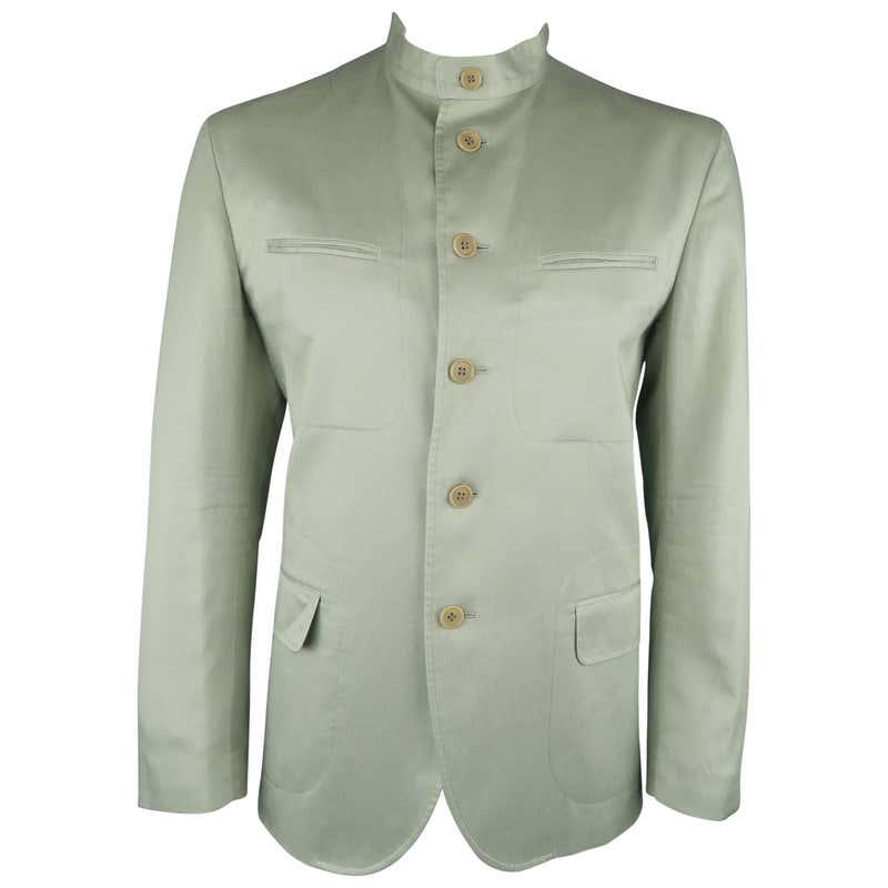 Men's ISSEY MIYAKE 42 Sage Green Cotton Nehru Collar Sport Coat Jacket ...