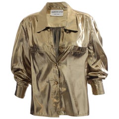 Adolfo New York Gold Lamé Blouse Evening Dance Disco Metallic Size S 1970s