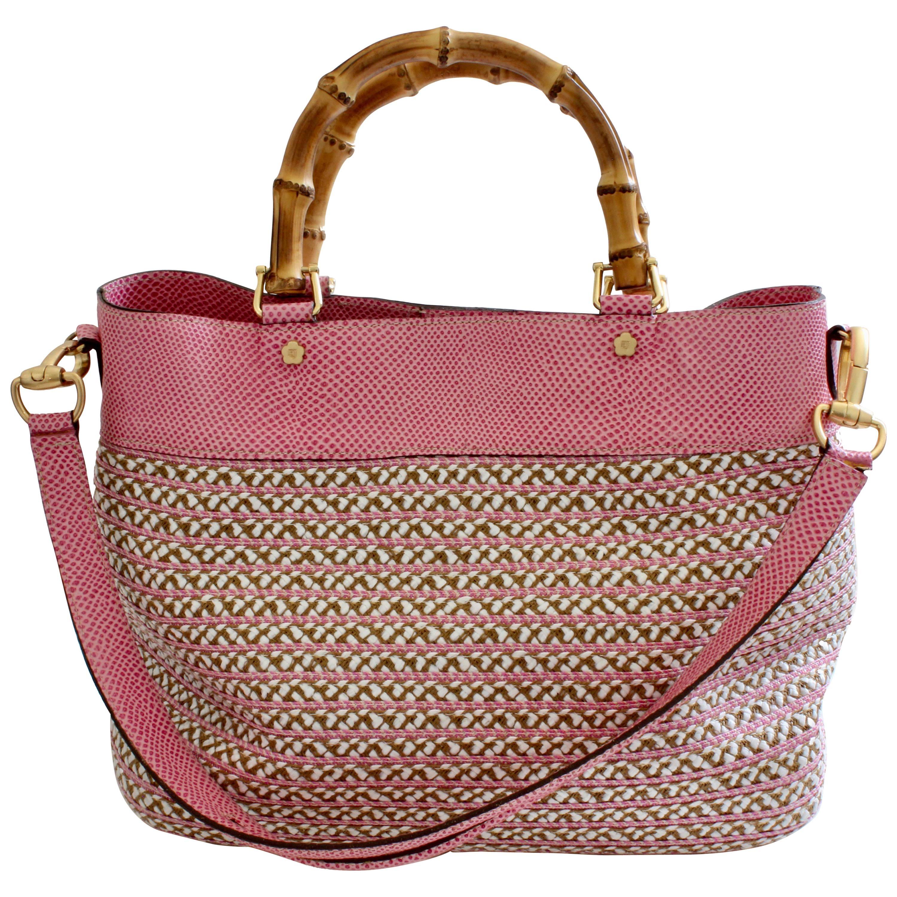 Eric Javits Pink Analu Squishee Tote Bag with Shoulder Strap Bamboo Handles 