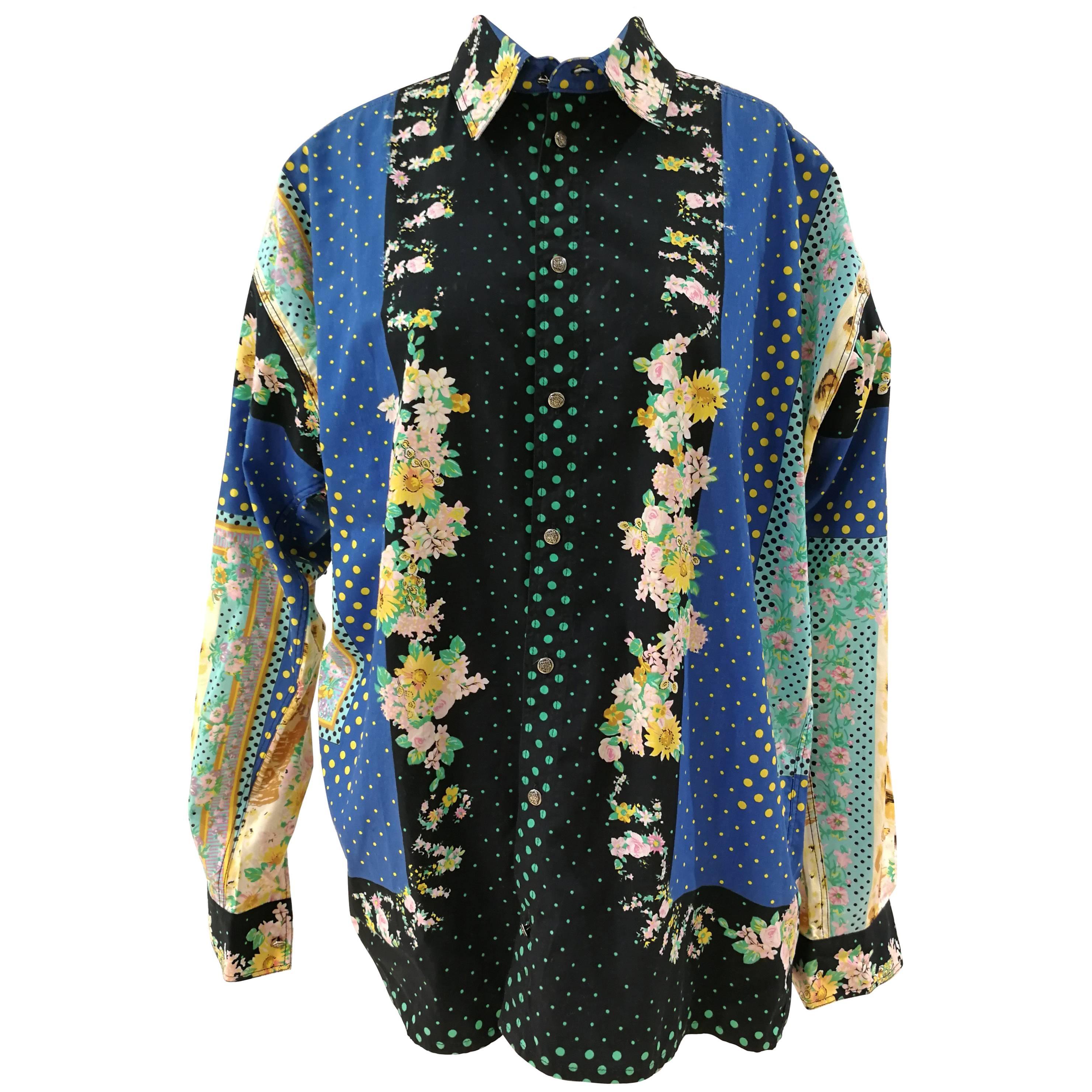 Versace multicoloured Cotton blue Flowers and cats Shirt