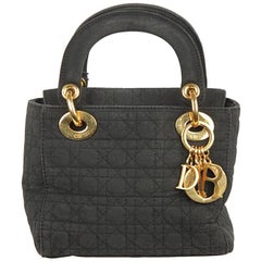 CHRISTIAN DIOR Black CANNAGE Quilted Canvas Mini LADY DIOR Bag