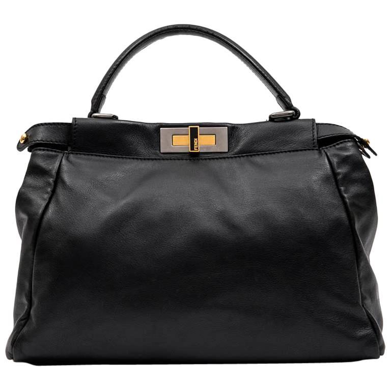 FENDI 'Peekaboo' Bag in Soft Black Leather For Sale