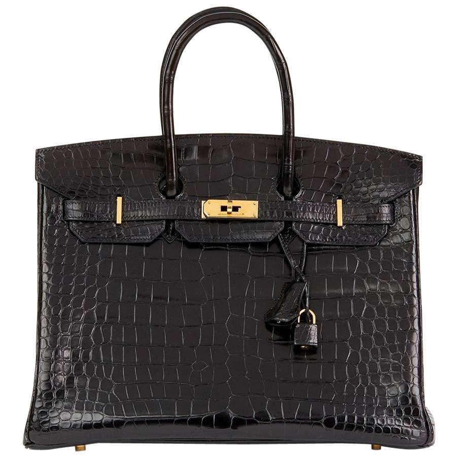 Hermes Black Shiny Porosus Crocodile Leather Birkin 35cm Bag, 2003 