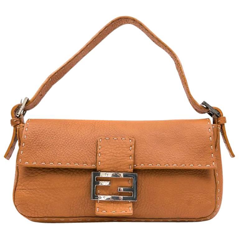 FENDI Baguette Bag in Gold Taurillon Leather For Sale at 1stDibs