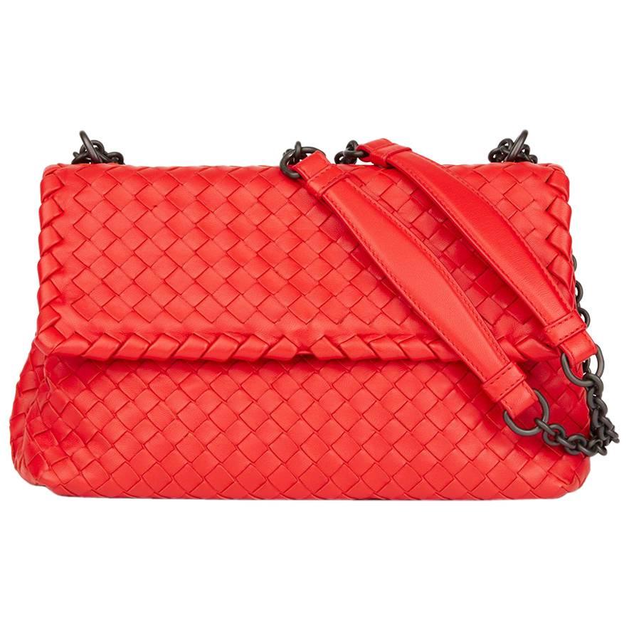 2015 Bottega Veneta Vesuvius Red Woven Calfskin Leather Small Olimpia Bag