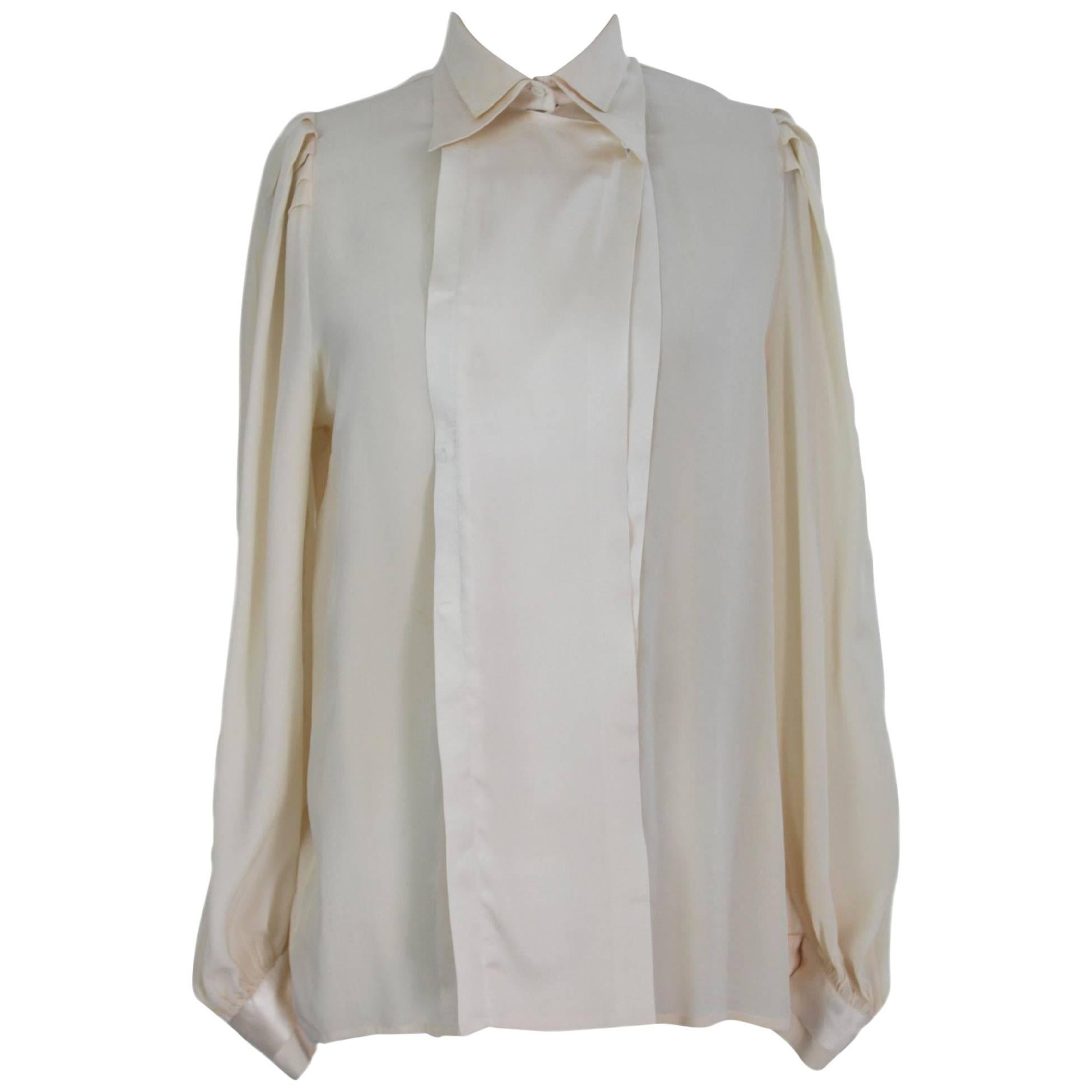 Pancaldi Beige Silk Tuxedo Italian Shirt, 1970s For Sale