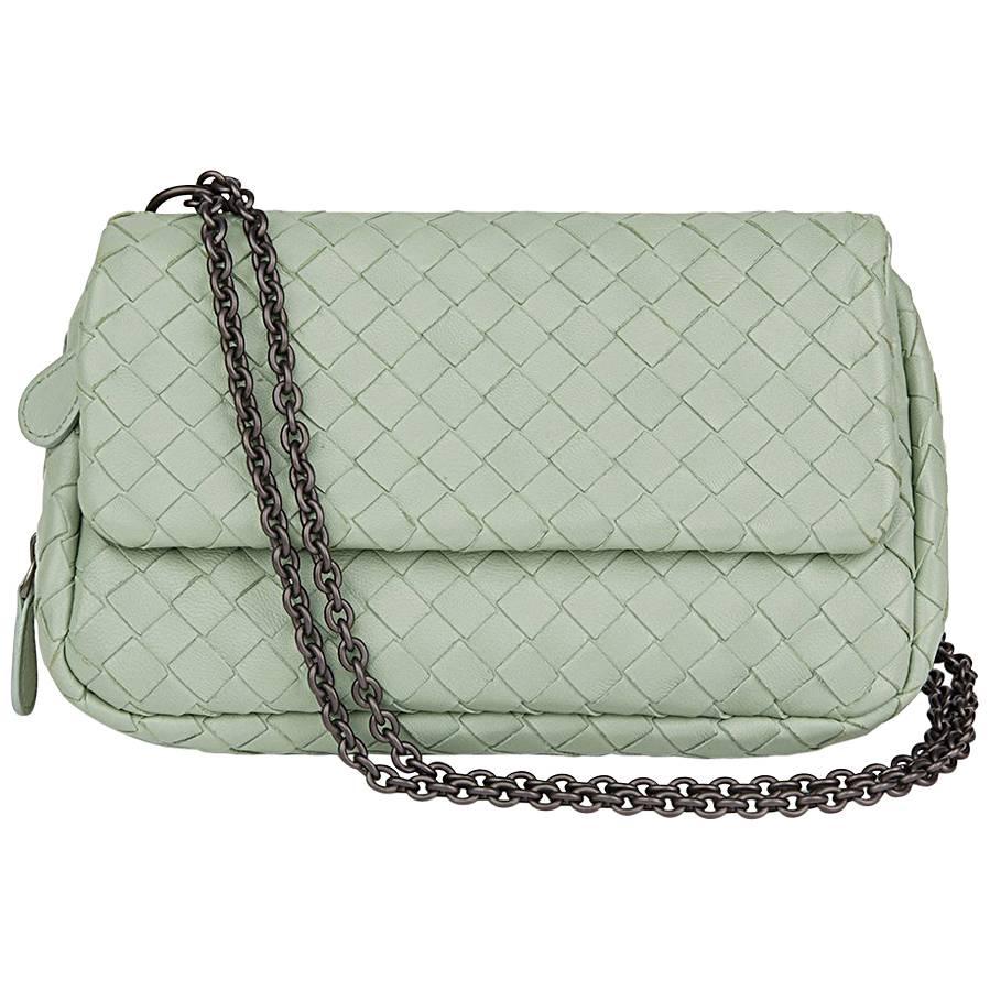 2010 Bottega Veneta Mint Green Woven Calfskin Leather Mini Messenger Bag
