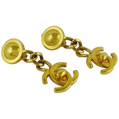 Chanel Vintage Gold Toned CC Turnlock Dangling Earrings FW 96