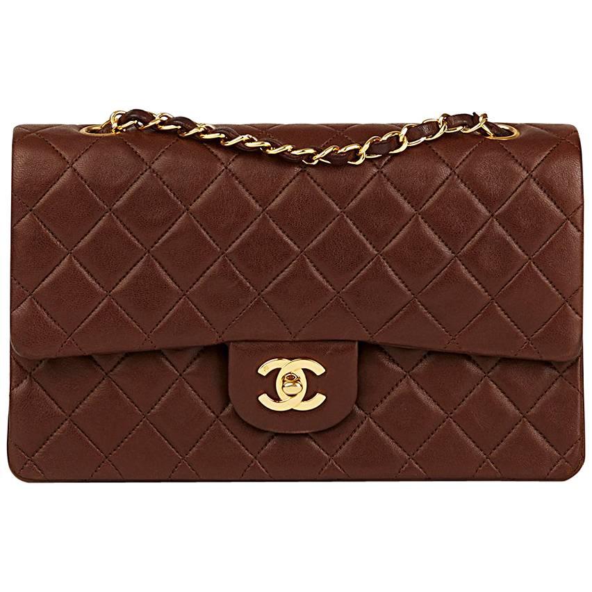 Chanel Chocolate Brown Quilted Vintage Medium Classic Double Flap Bag, 1990 