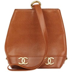 1992 Chanel Brown Caviar Leather Retro Logo Trim Bucket Bag