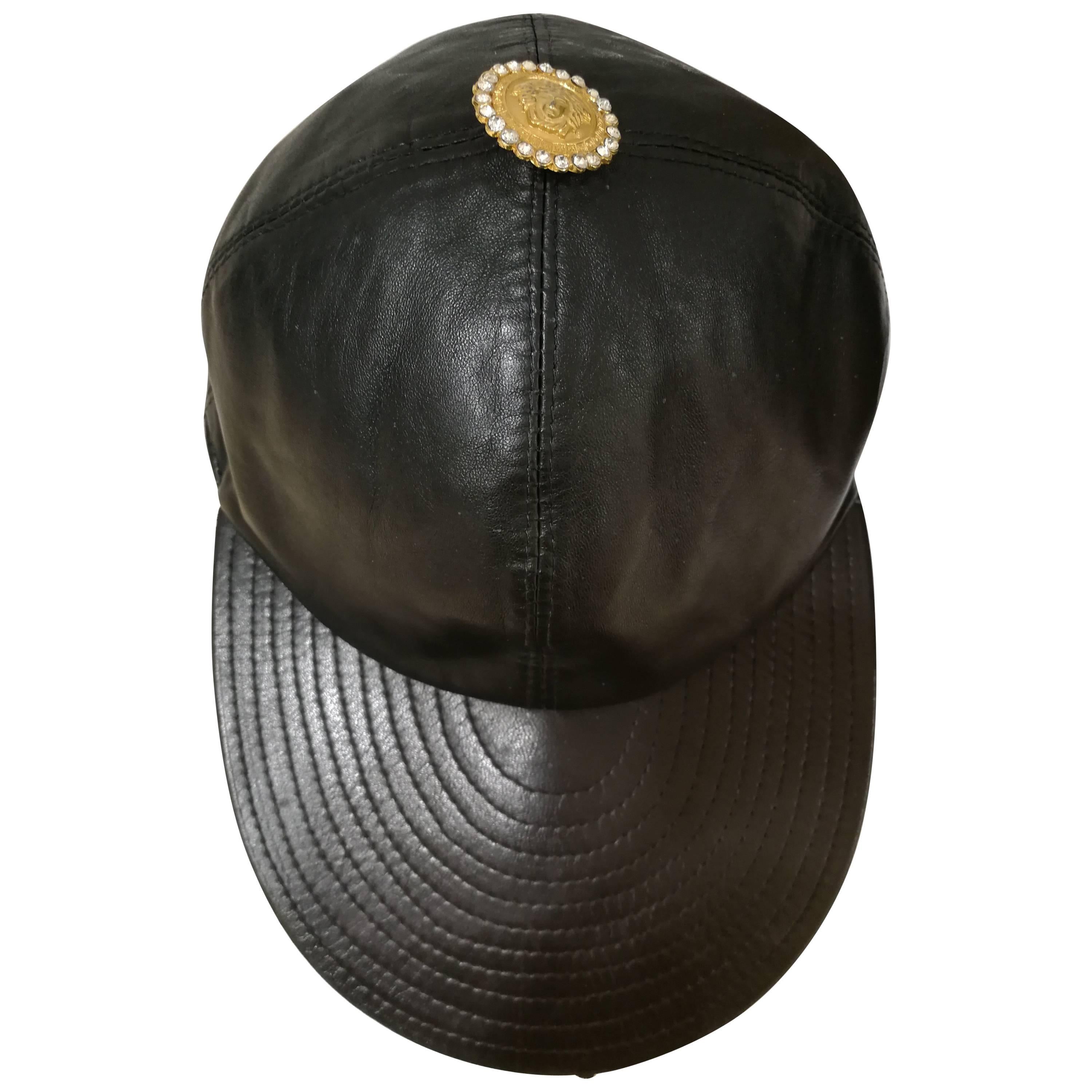 Gianni Versace Black Leather Hat For Sale at 1stDibs gianni versace hat