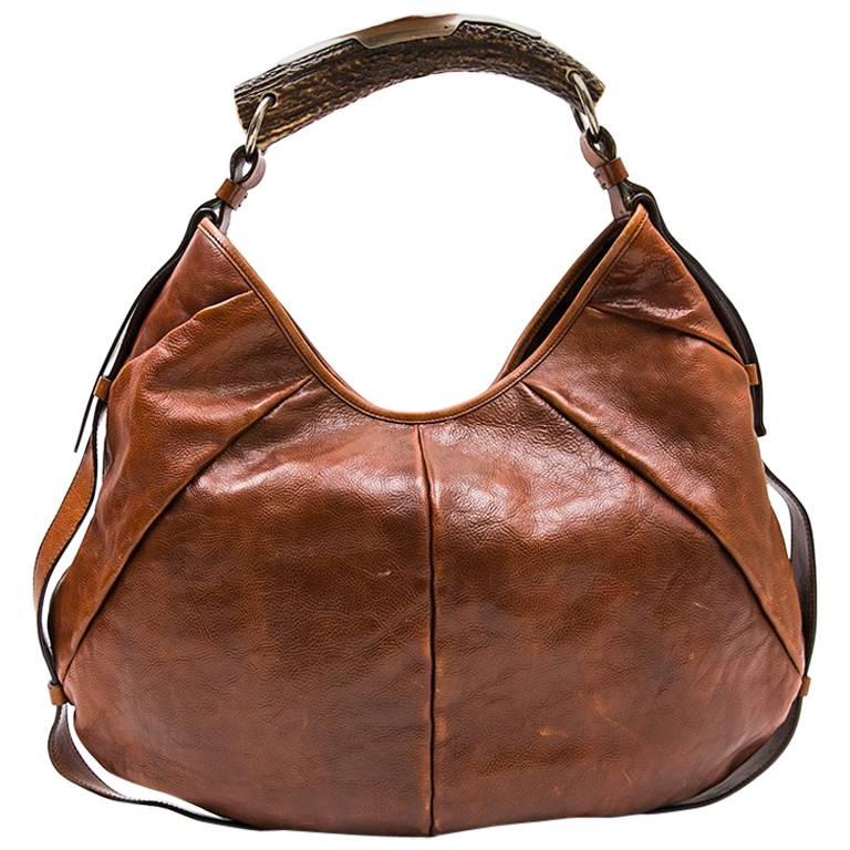 YVES SAINT LAURENT Rive Gauche 'Monbassa' Bag in Grained Brown Leather ...