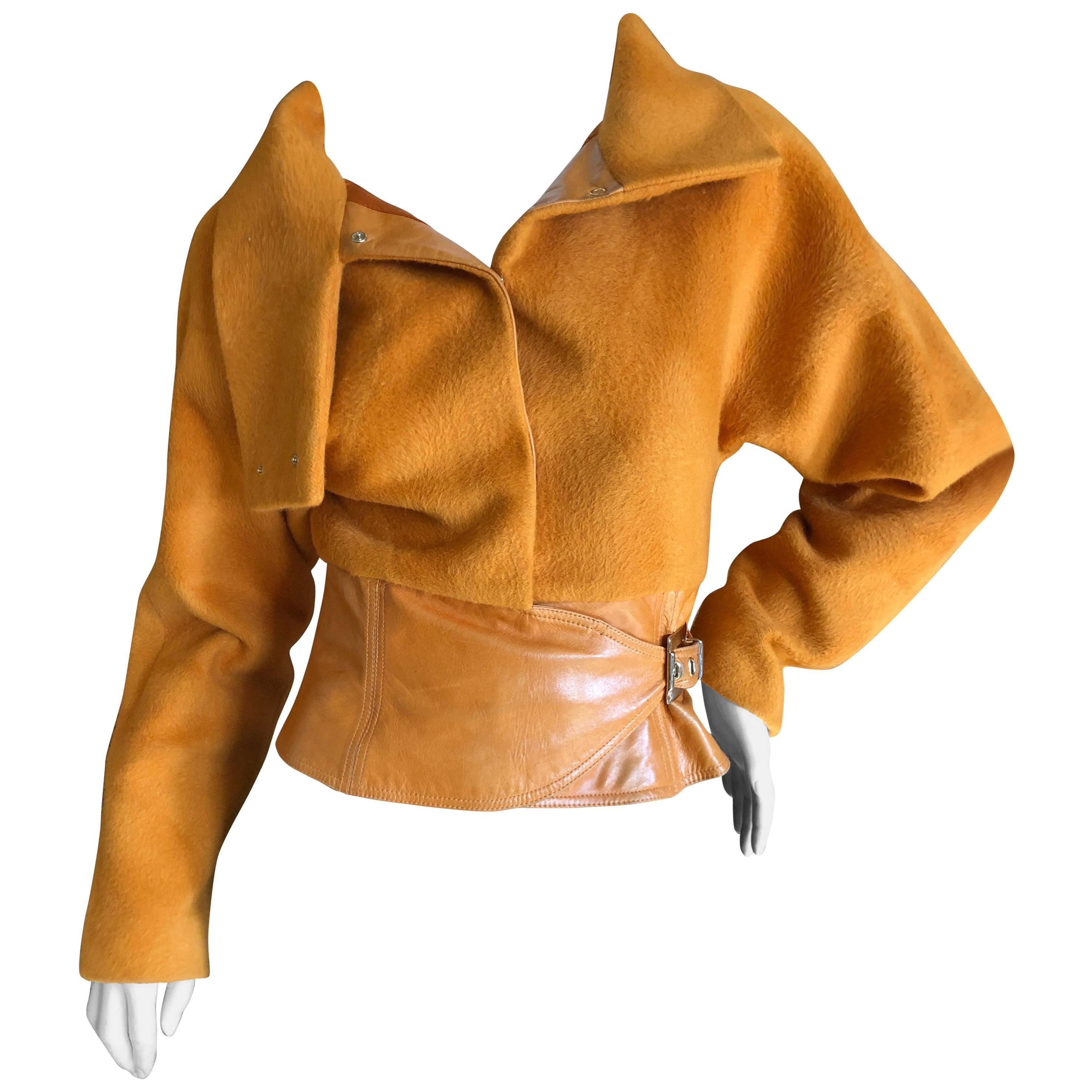 Gianni Versace Couture 1980's Luxurious Orange Wrap Jacket with Leather Trim For Sale
