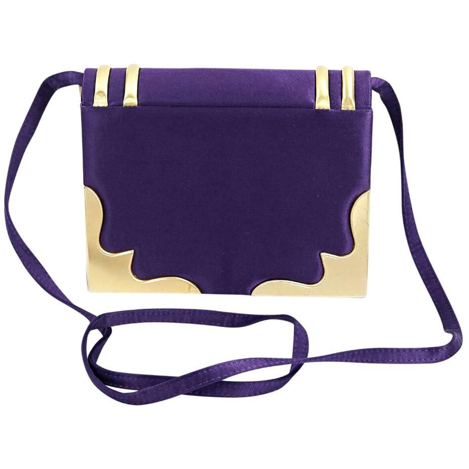 Paloma Picasso Purple and Gold Satin Clutch