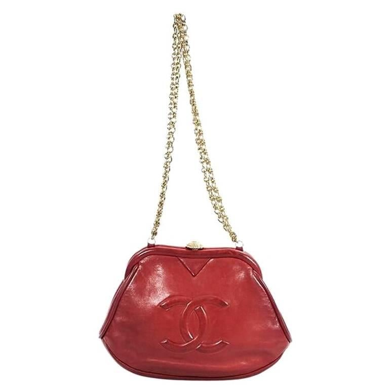 Chanel Vintage Red Leather Clutch