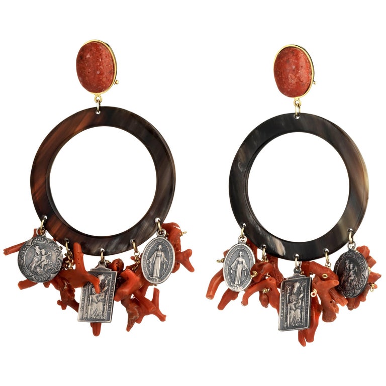 Amlè Madonna Coral Pendant Earrings For Sale