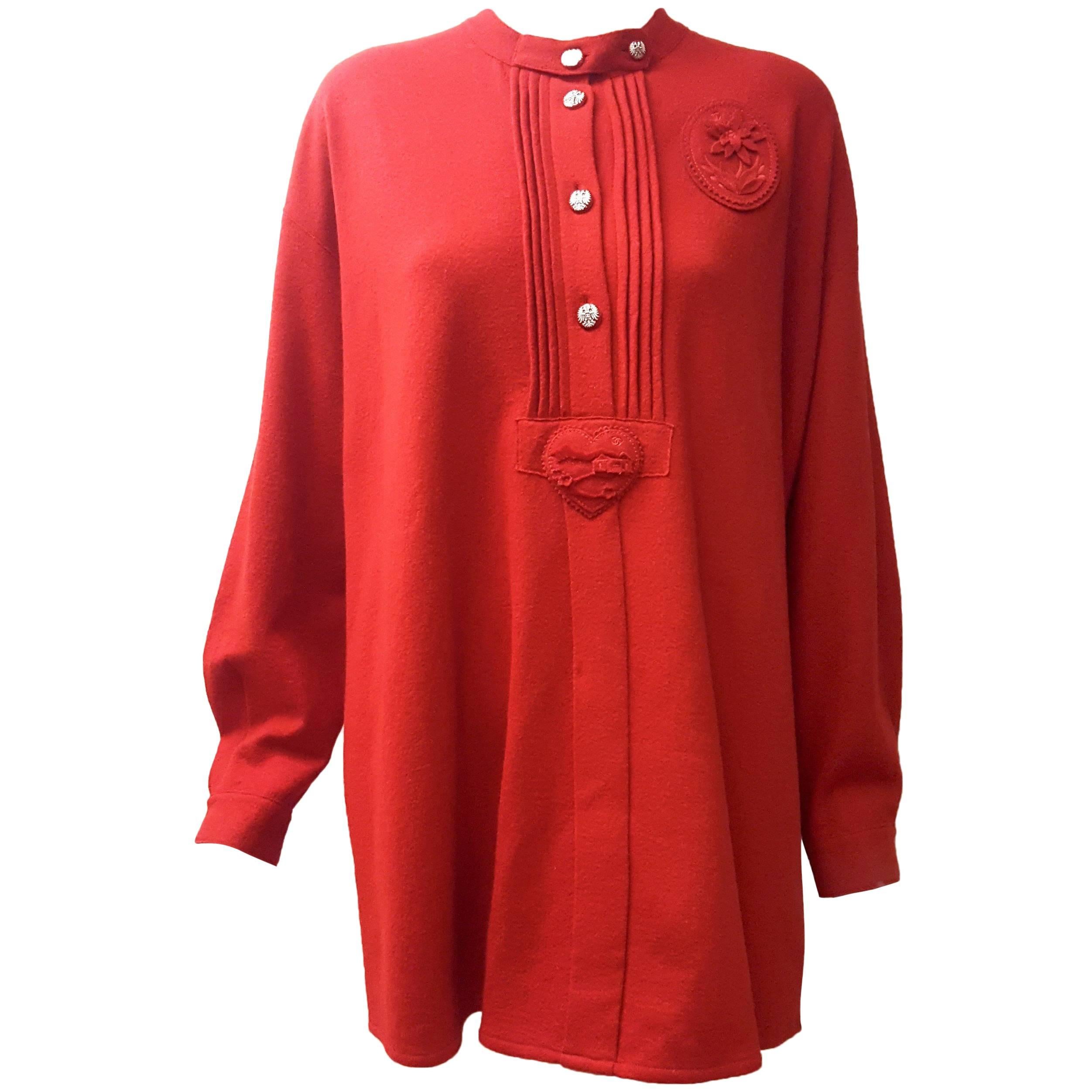 Chanel Burgundy Wool Long Sleeve Pullover Blouse w/Buttons For Sale