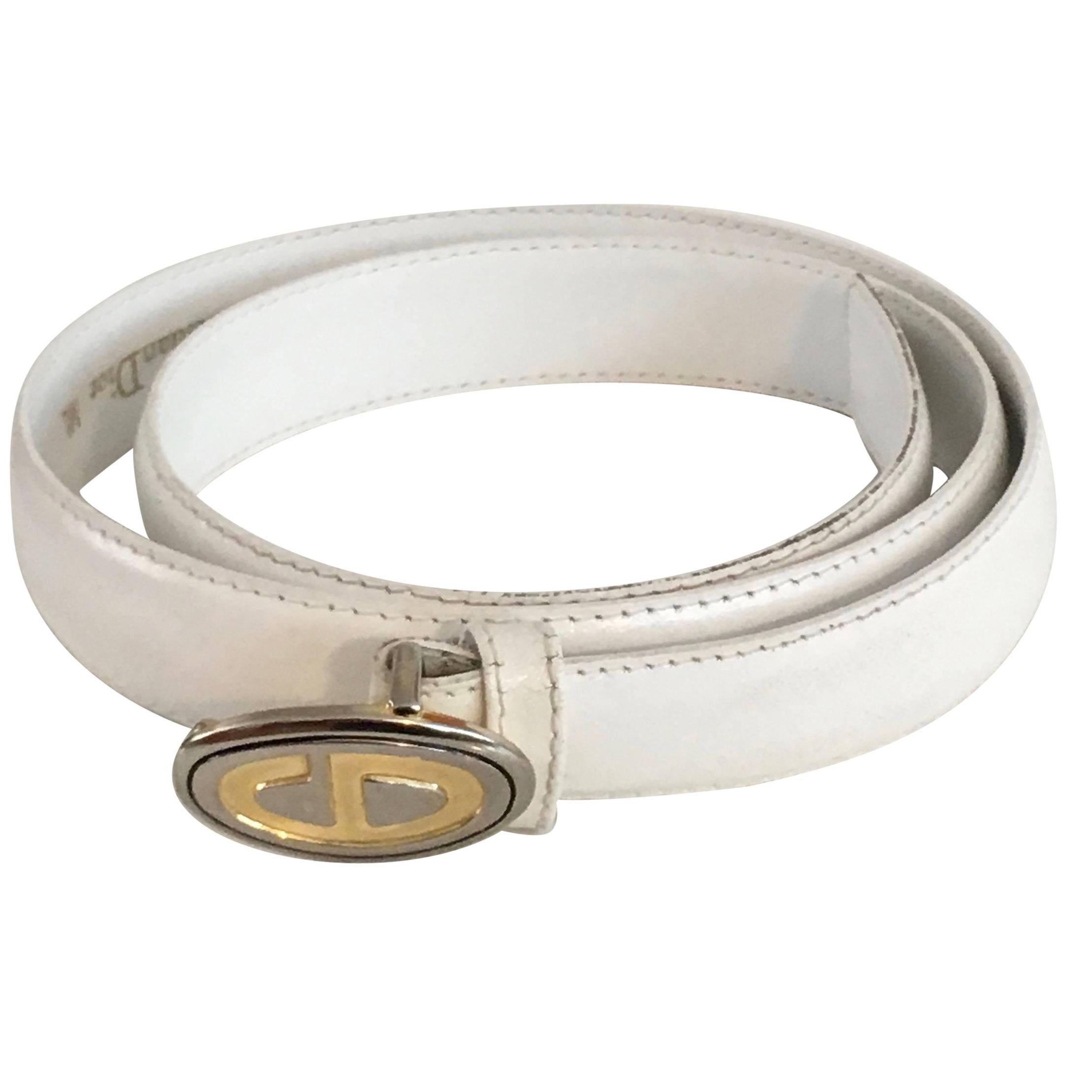 Dior Logo Buckle with White Leather Strap, 1980s   For Sale