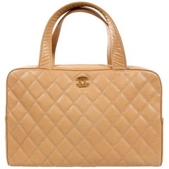 Chanel Beige Caviar Leather Quilted Day Bag Satchel