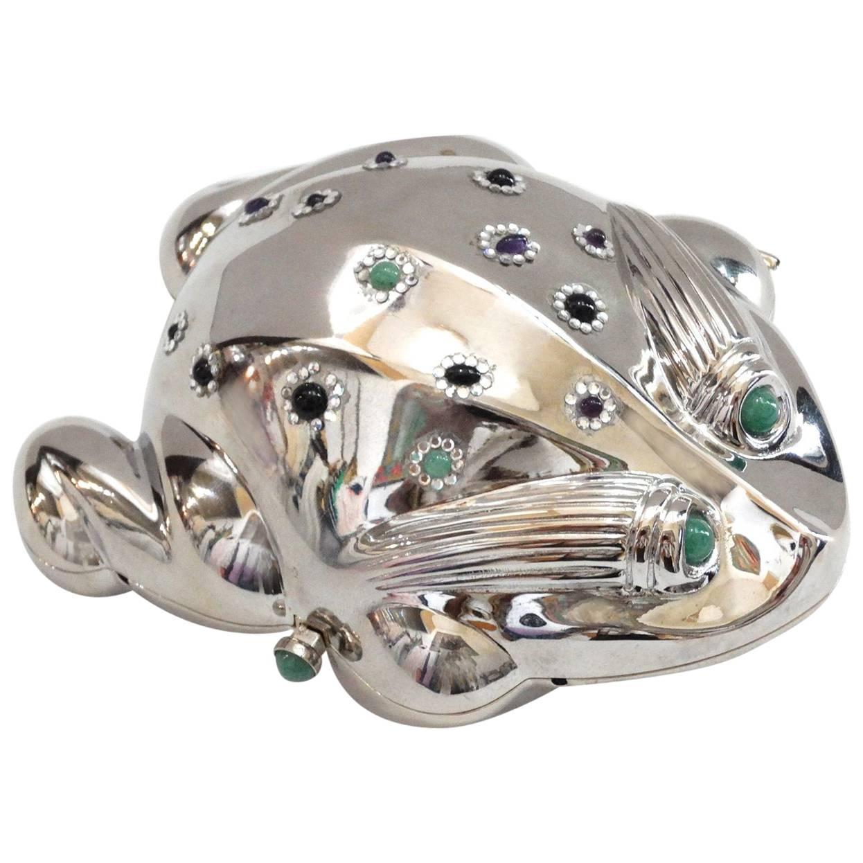 Judith Leiber Silver Bullfrog Miniaudiere, 1980s 