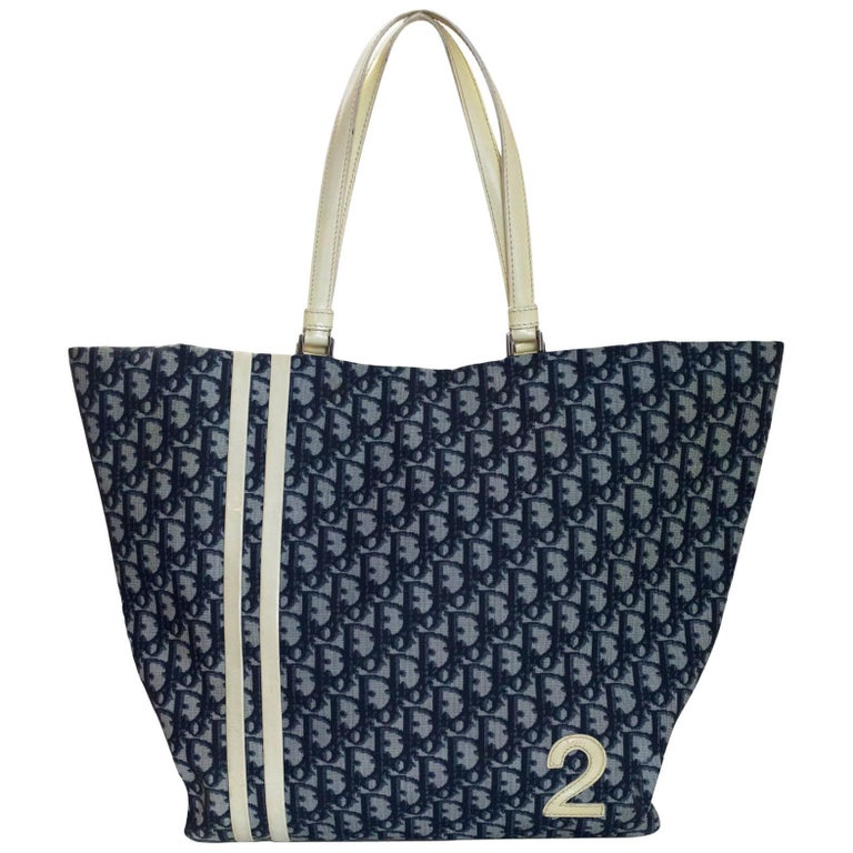 blue and white christian dior bag