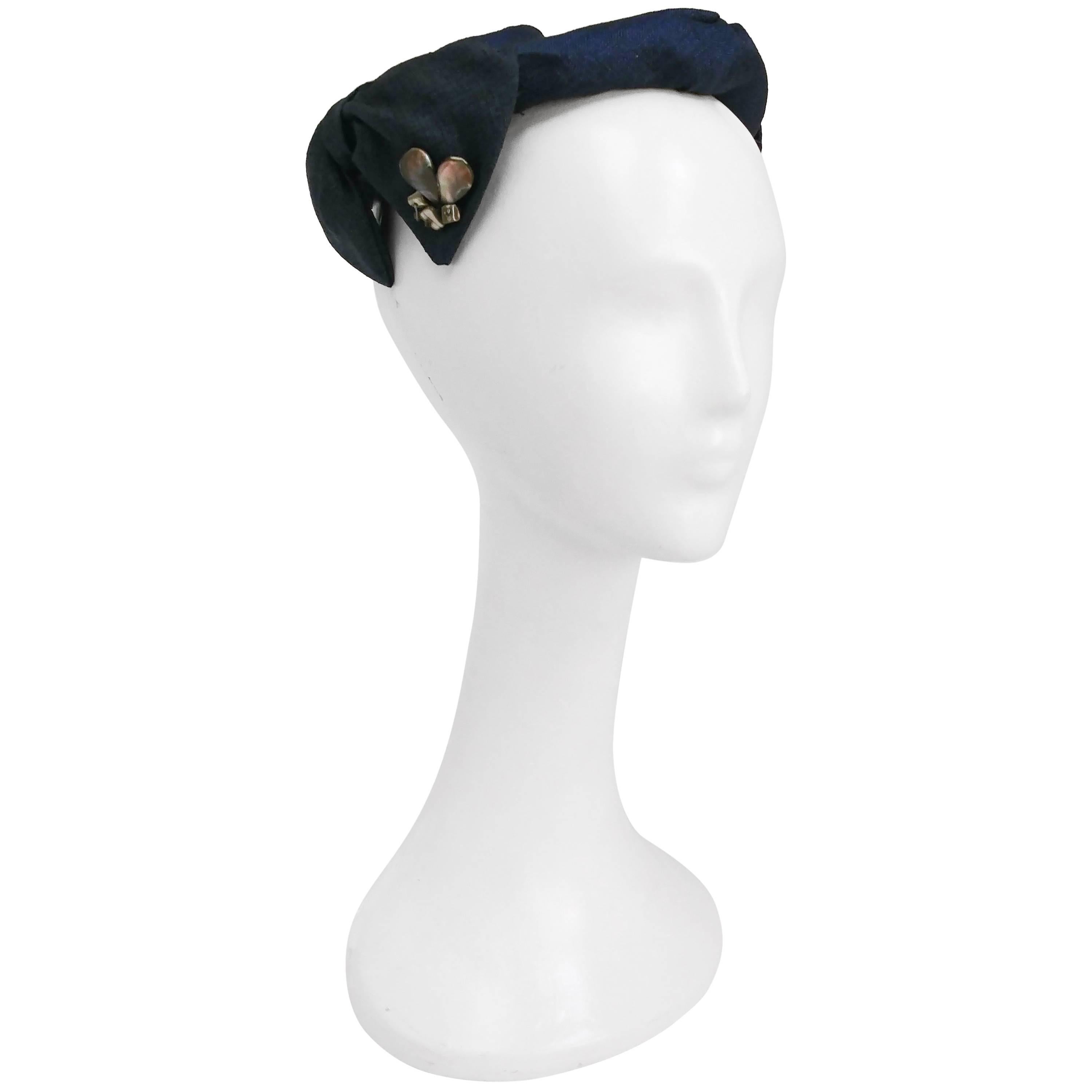 1950s Blue Cocktail Hat w/ Shell Embellishment For Sale