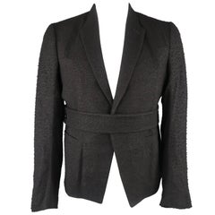 Men's RICK OWENS 46 Black Pill Textured Cashmere Blend Belted Jacket