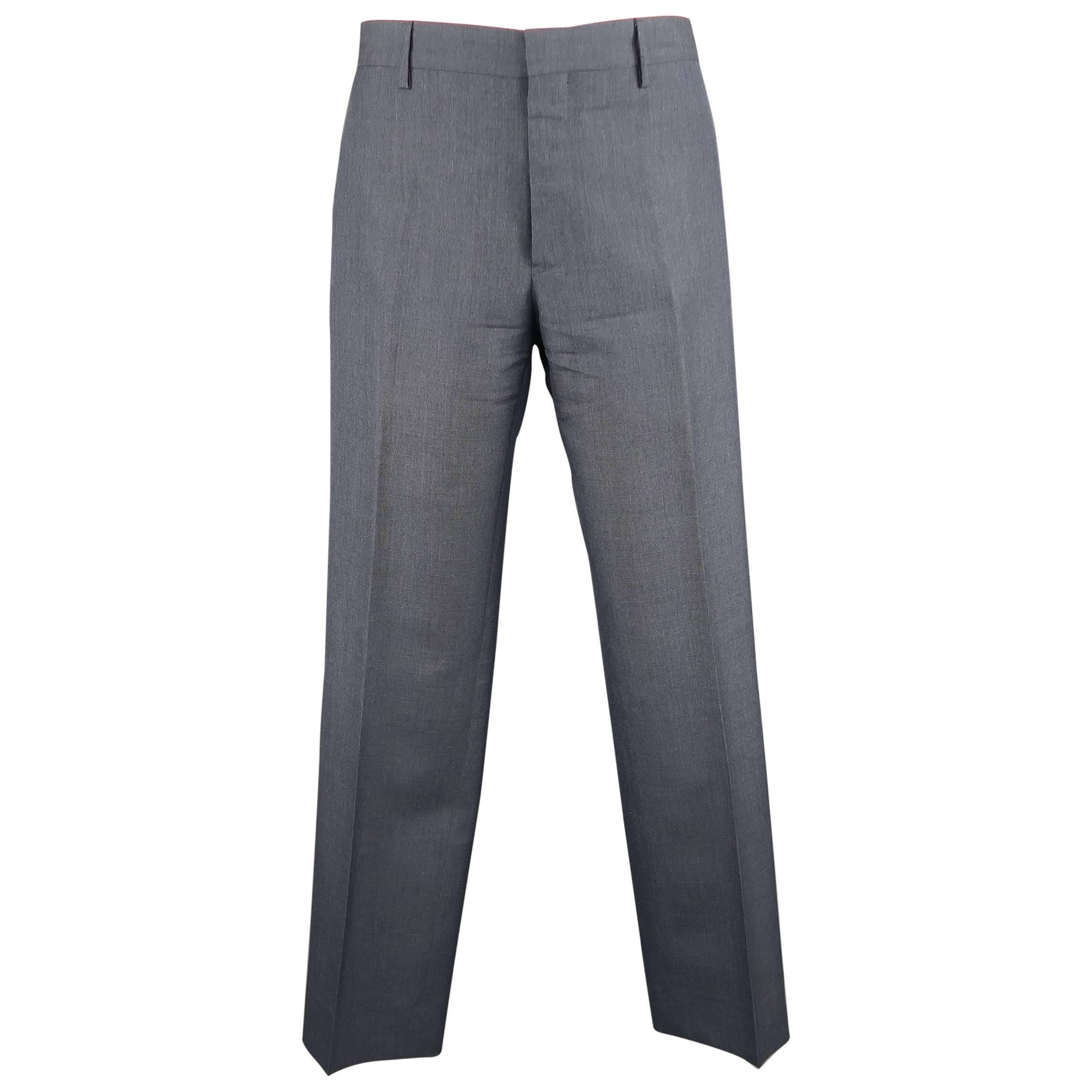 Men's PRADA Size 30 Steel Blue Gray Solid Mohair / Wool Dress Pants